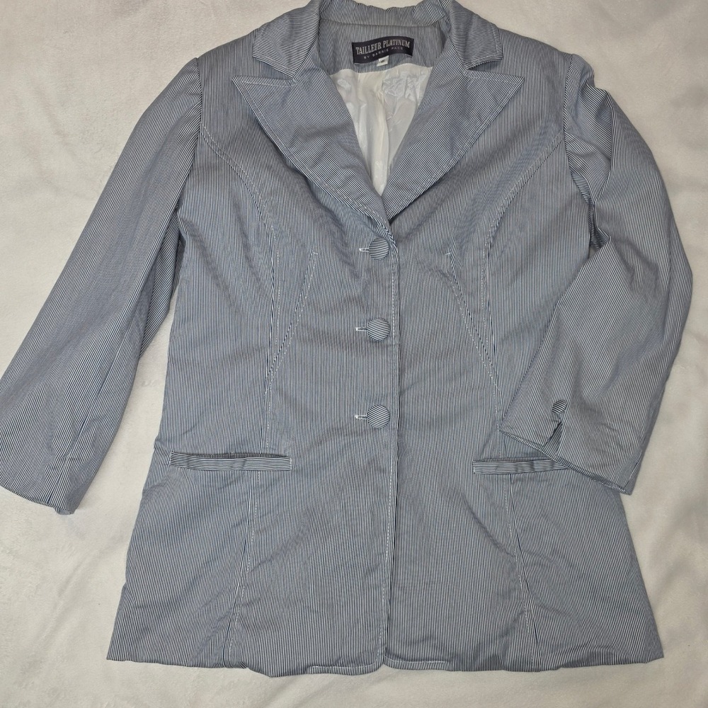 Tailleur‎ Platinum Barrie Pace Blazer Womens 6 Blue White Pinstripe